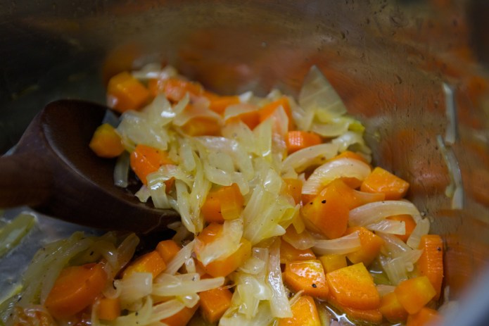 soften onion carrots