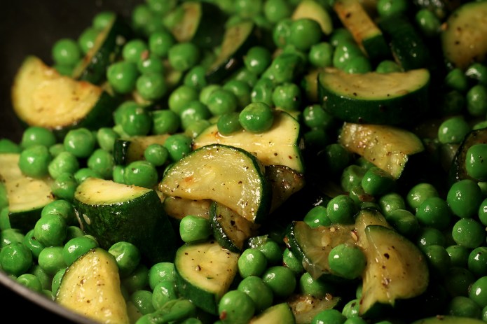 Fry off Courgettes and Peas